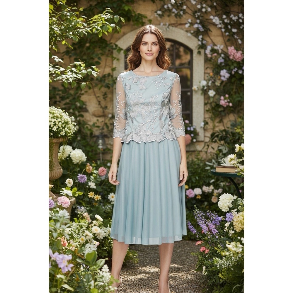 Alex Evenings Women's Tea Length Lace Overlay Green Dress -NEW WITH TAG. Size 10